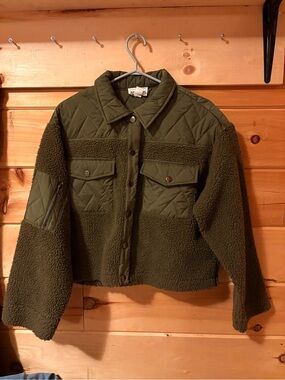 For The Republic Olive Quilted Sherpa Jacket